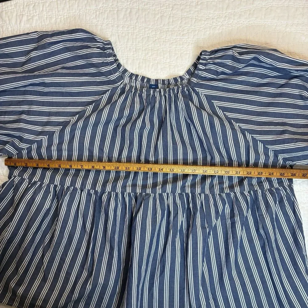NEW Cotton navy striped puff-sleeve swing top womens 2X relaxed babydoll peasant